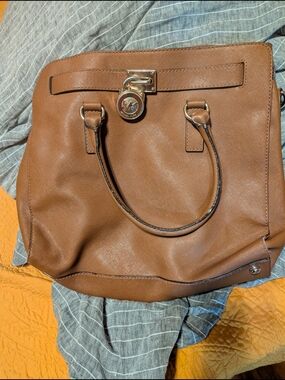 Michael Kors Brown Saffiano Leather Tote with Gold Hardware